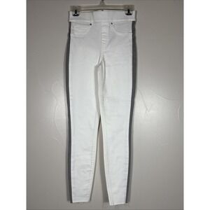 Spanx Women's Ivory W/ Gray Stripe Distressed Pull On Jean Leggings Size XS